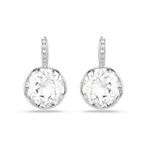 Millenia drop earrings, Round cut, White, Rhodium plated
